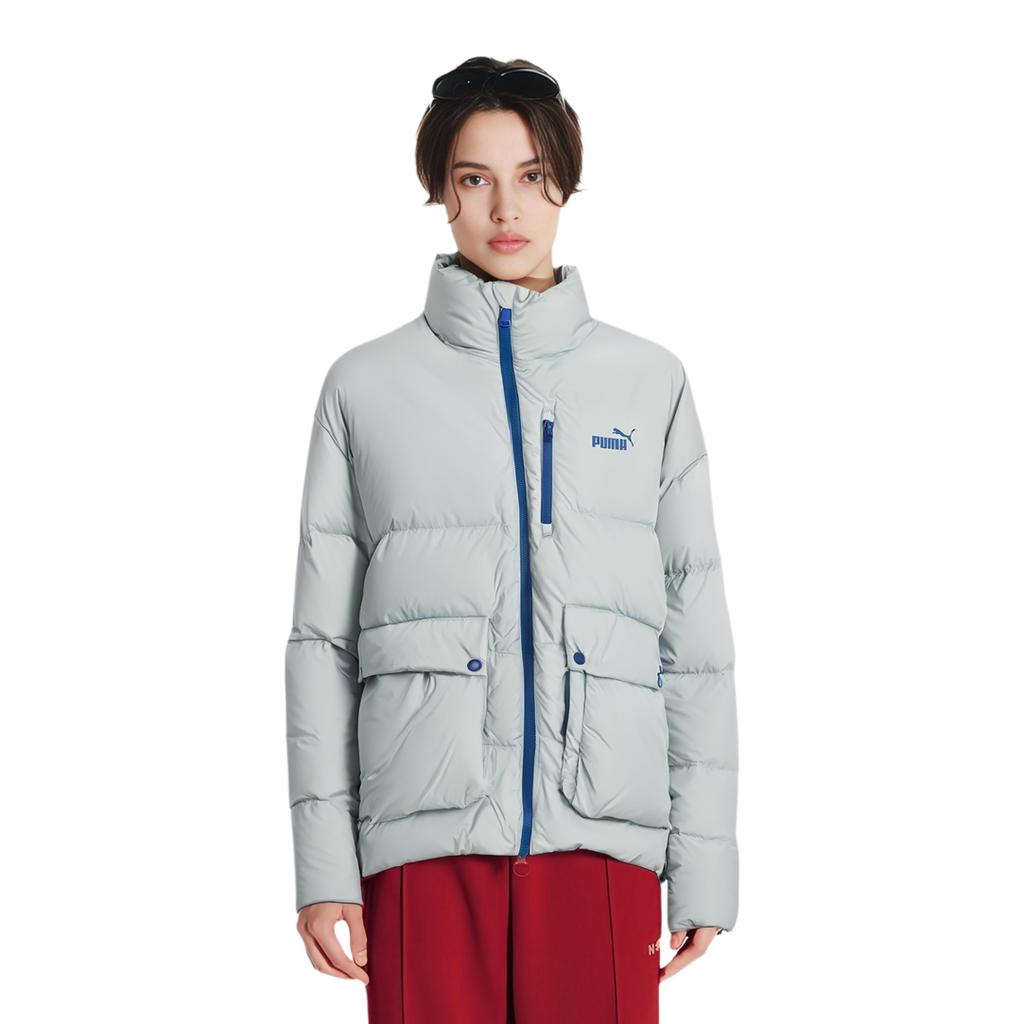 Puma Down Puffy Jacket Color Block Logo Print Stand Collar Down Outdoor Casual Jacket Unisex Jacket Light-Gray 625609-10