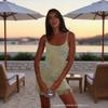 Vestido Verde Claro Feminino com Alças Finas, Estampa de Estrela-do-Mar e Barra com Franjas