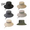 Comfortable Summer Hiking Headwear Mesh Spliced Bucket Hat for Men Women, Extra Wide Brim Sun Adjustable Windproof Mountaineering with Drawstring,
