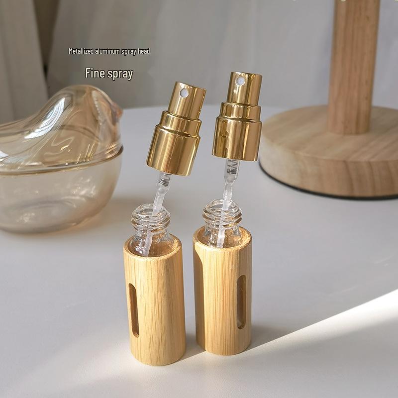 Bamboo Spray Bottle with Glass Liner and Aluminum Nozzle, Available In 5ml and 10ml, for Perfume Dispensing.