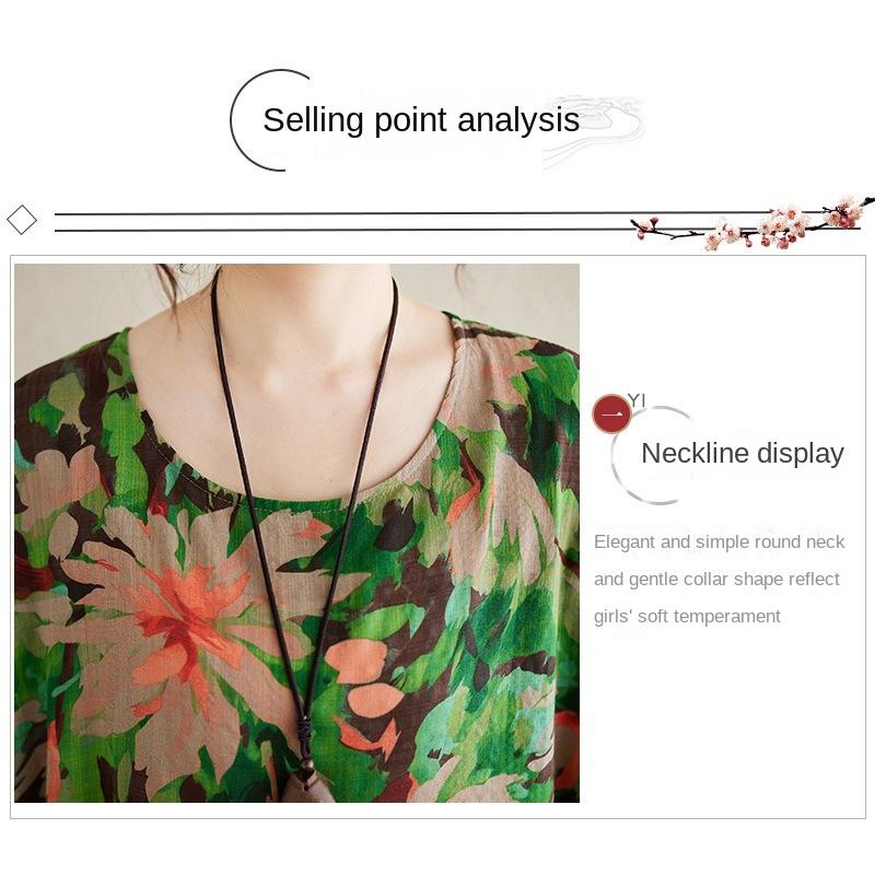 QICED Свободное Большого размера Ретро Хлопок и Лен Принт Тонкое Платье Лето Полная — фото 8