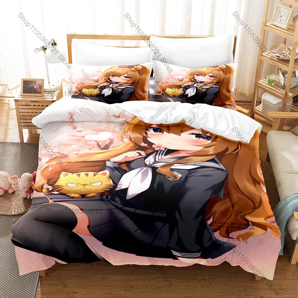 Toradora 3PCS Bedding Set Taiga Aisaka Ryuuji Print Soft Microfiber Duvet Cover Pillowcase Bedroom Decor