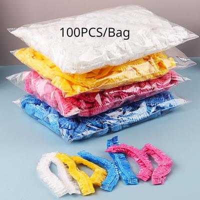 100pcs/set Disposable Shower Cap Sauna Accessories Transparent Waterproof Disposable Hair Caps Bathroom Products Home