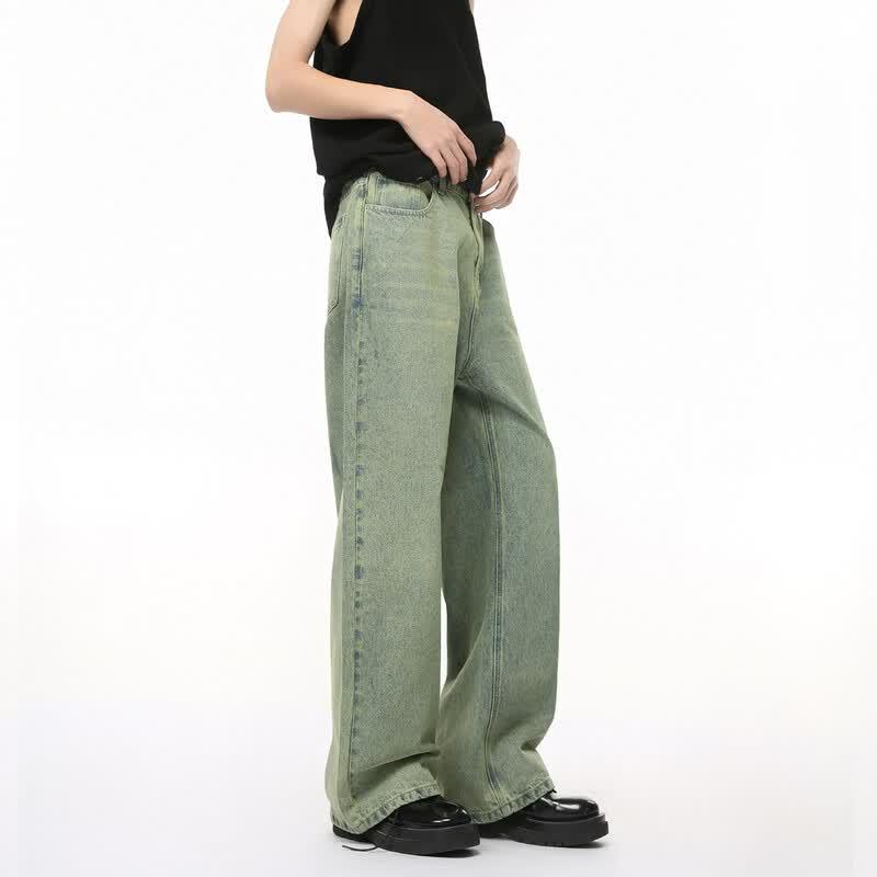 VOGUO RELAY Unisex Washed Wide-Leg Straight Jeans