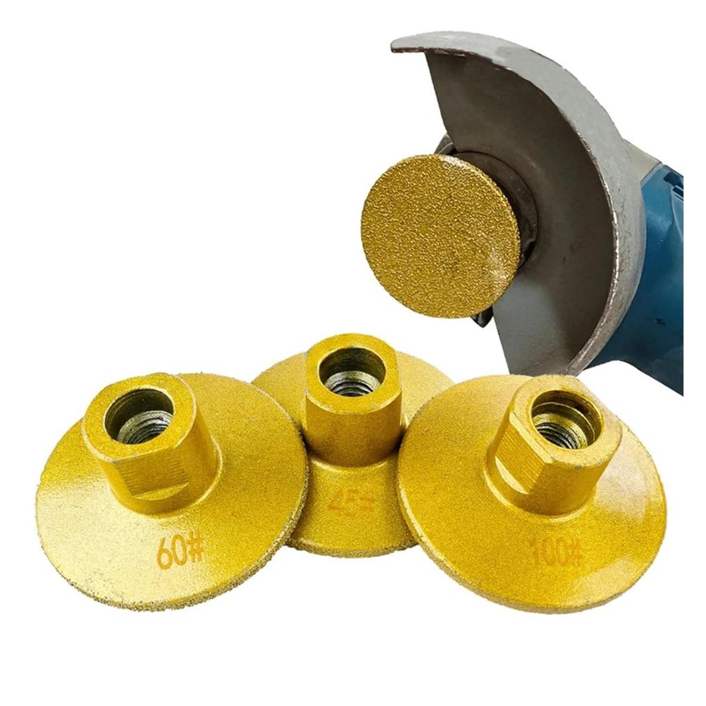 Brazed Flat Grinding Head 2-inch Angle Grinding Handle Quartz Stone Ceramic Tile Countertop Joint Polishing and Grinding Pad(3PCS)