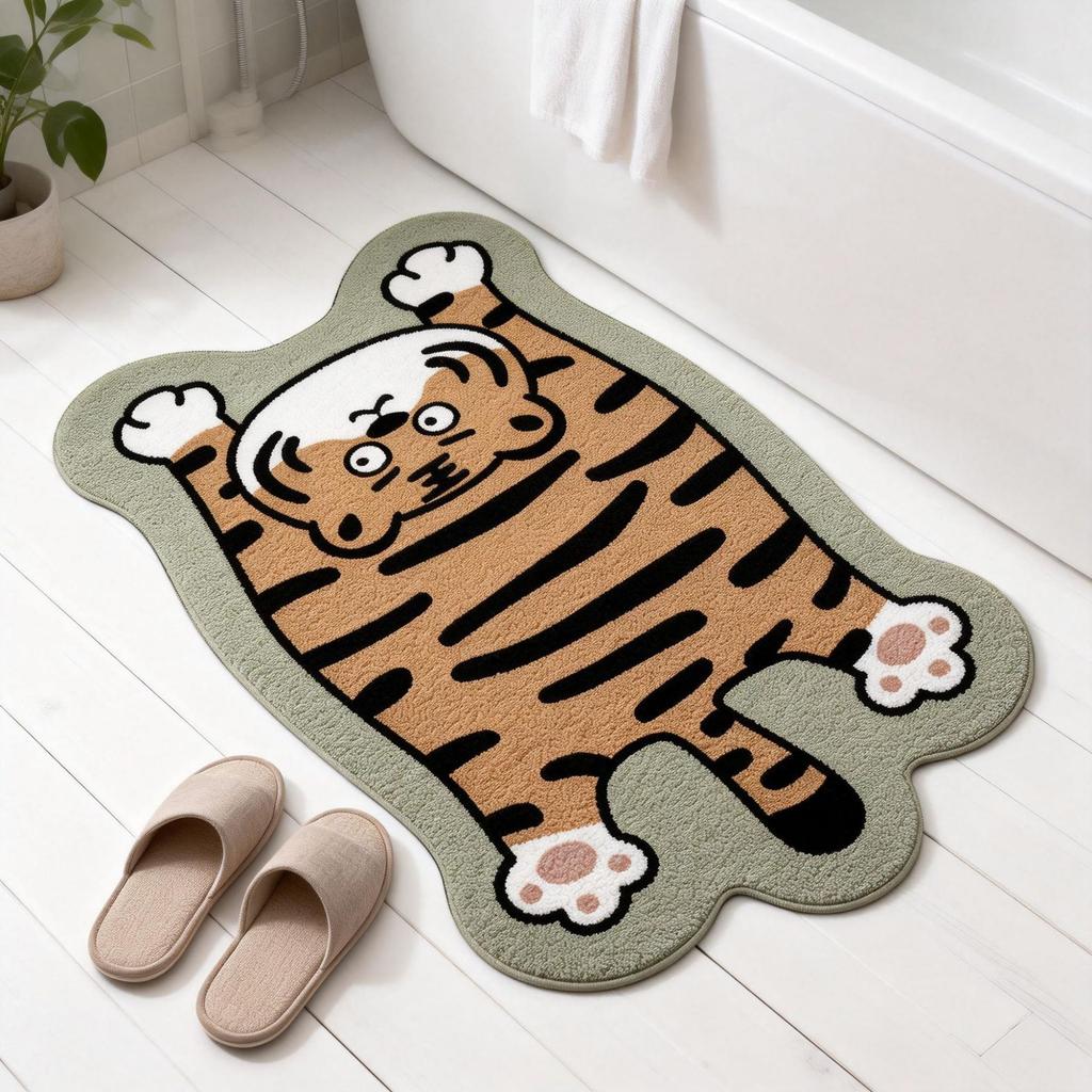 Cartoon Animal Alien-Shaped Plush Rug, Bedroom Bedside Carpet, Absorbent and Non-Slip Bathroom Mat, Home Decor