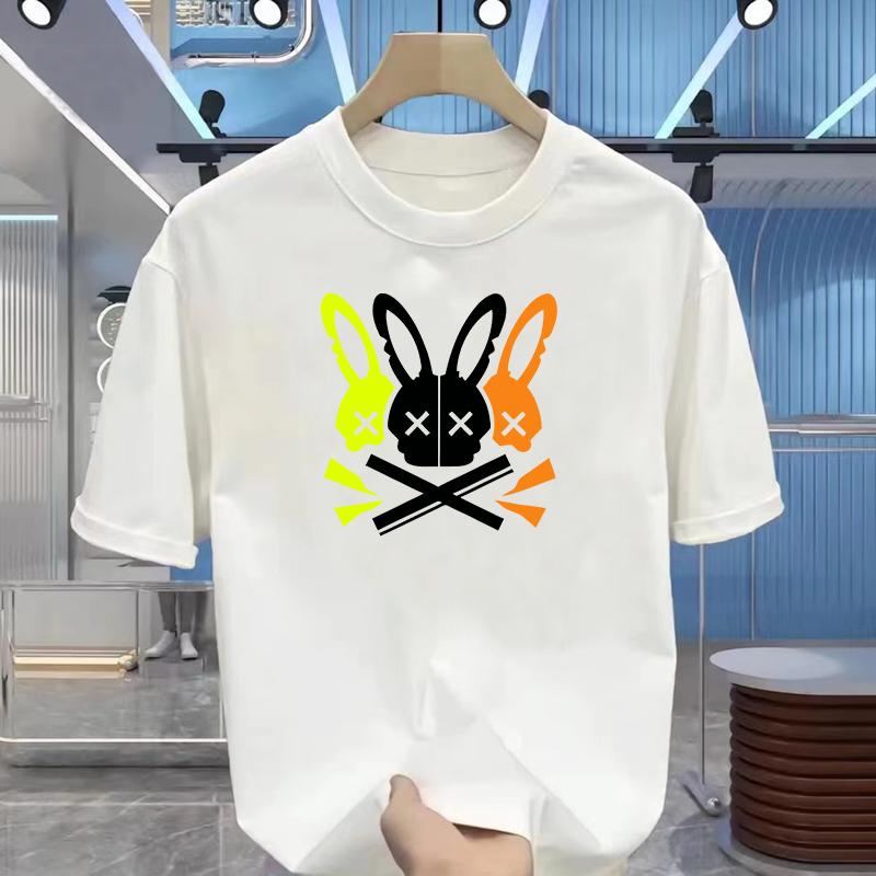 Men's 100% Cotton Summer Loose Fit Large Rabbit Skull Graphic Printed Slim Fit Casual Sports Round Neck Short Sleeved T-shirt