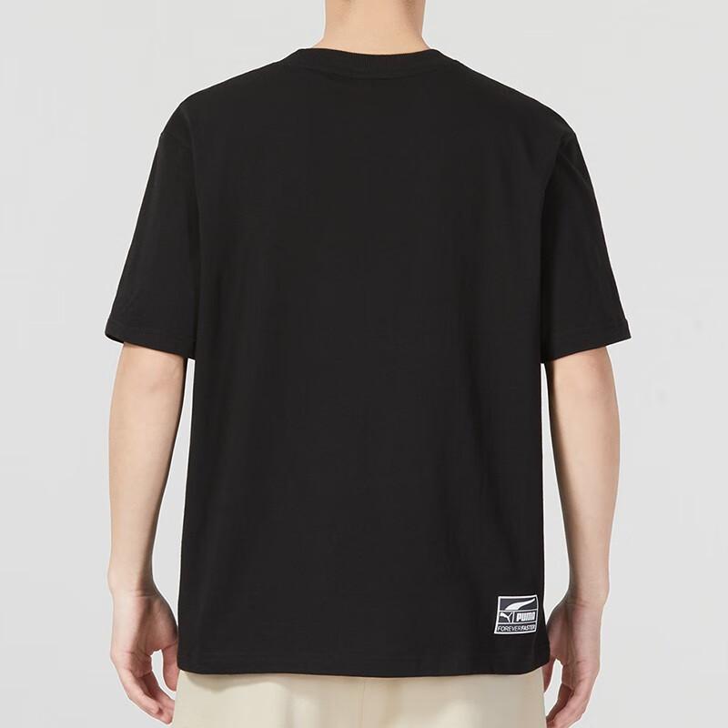 Puma Letter Logo Print Crew Neck Short Sleeve T-Shirt Unisex Tops Black 623251-01