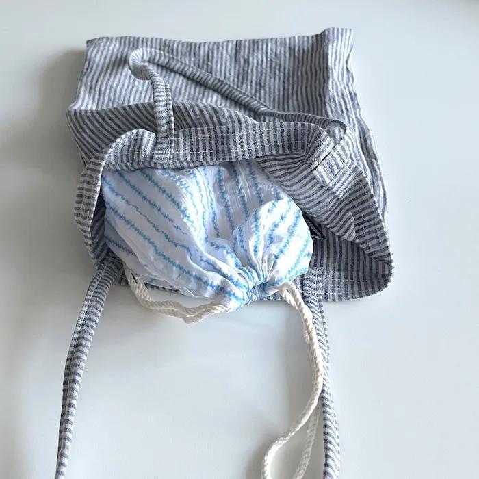 Blue striped linen mini bag