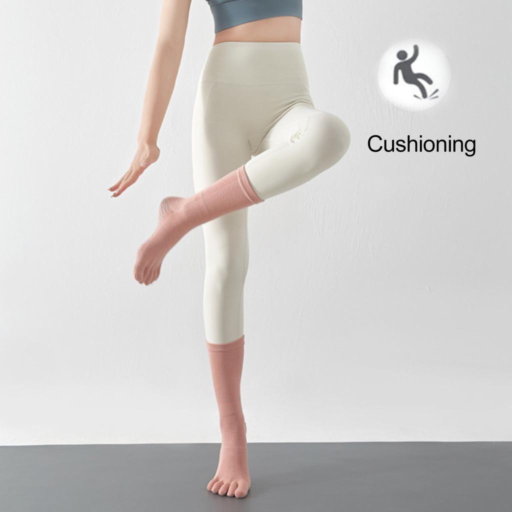 Yousheng 1 pár jógových ponožek s prsty a protiskluzovým úchopem, prodyšné, odvádějící vlhkost, na balet, tanec, fitness, pilates, sportovní, středně vysoké ponožky do posilovny