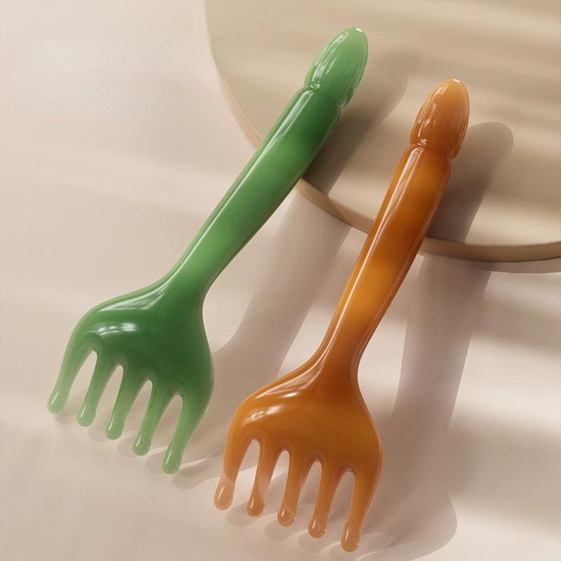 Resin Head Massager Hårbotten Gua Sha För Kropps Nacke Benmassage Femklos huvud Skrapstift Massage Skrapklomassage