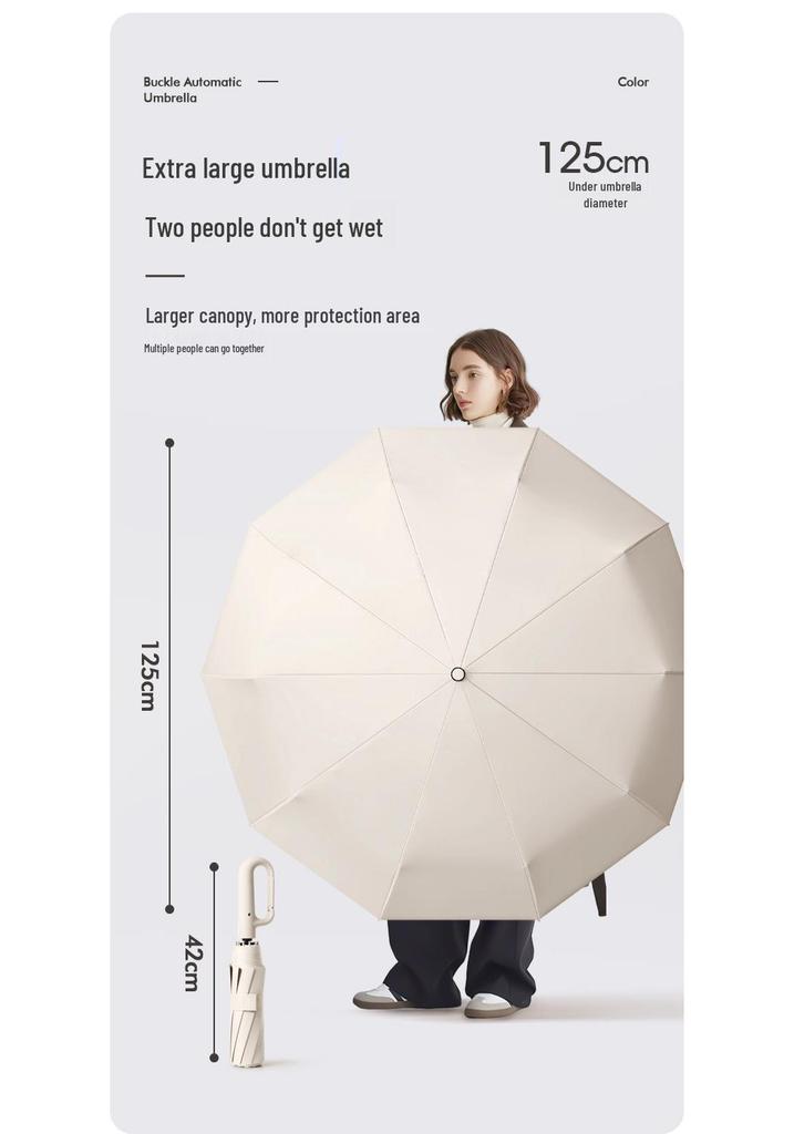 Windproof Buckle Umbrella: Automatic Sun & Rain Protection for Men & Women, Compact Folding Design