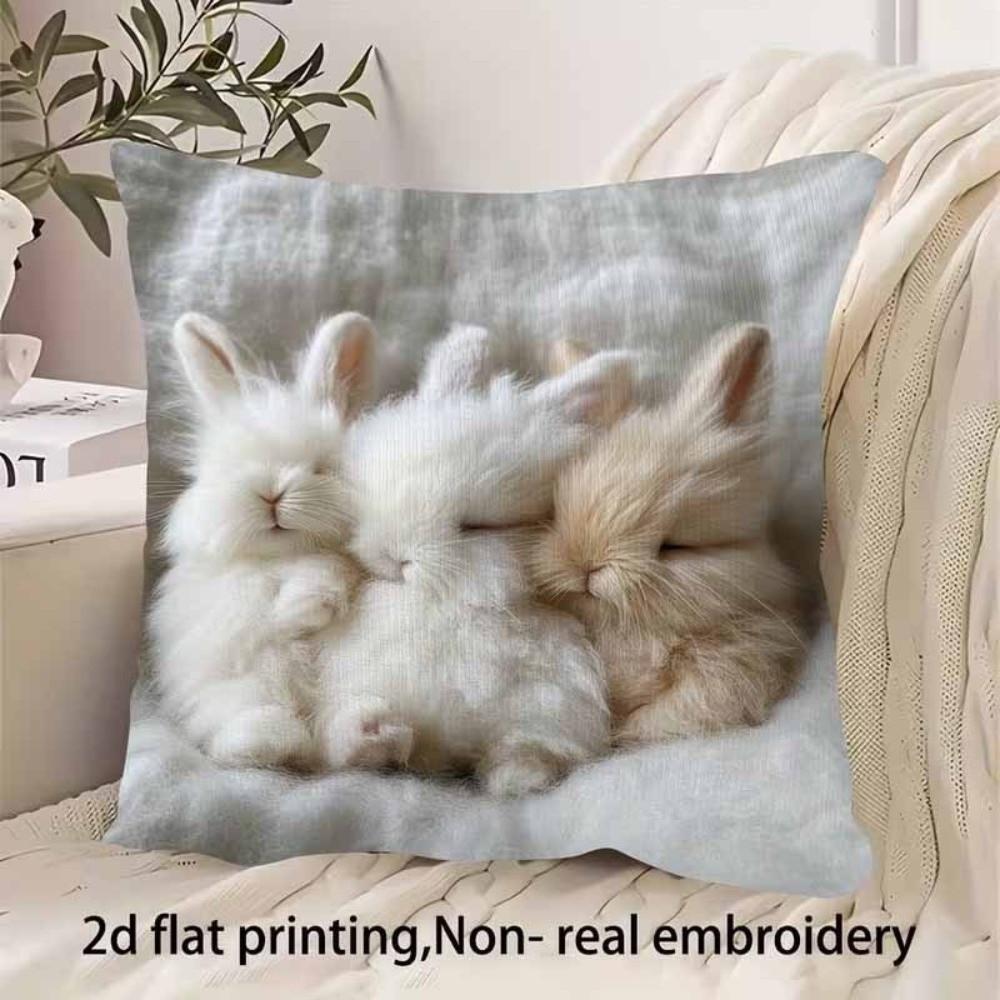 New Super Soft Pillowcase 2D Pattern Simulated Embroidery Cushion Cover Rabbit Cats Sheep 18x18in Sofa Pillow Cover Home Decor