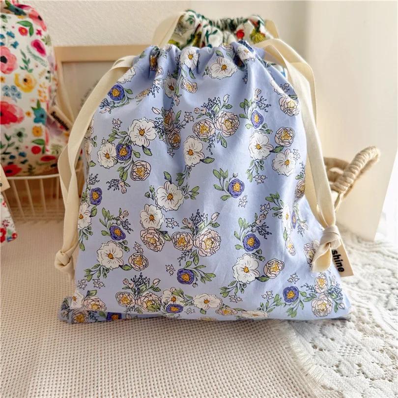 Portable Organizer for Underwear Socks Bra Cotton Makeup Bag Travel Drawstring Bags Ins Flower Print Clothes Cosmetic Bags