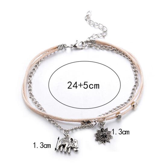 1Set Women Bohemian Beaded Elephant Sun Chain Anklet 3 Layers Jewelry