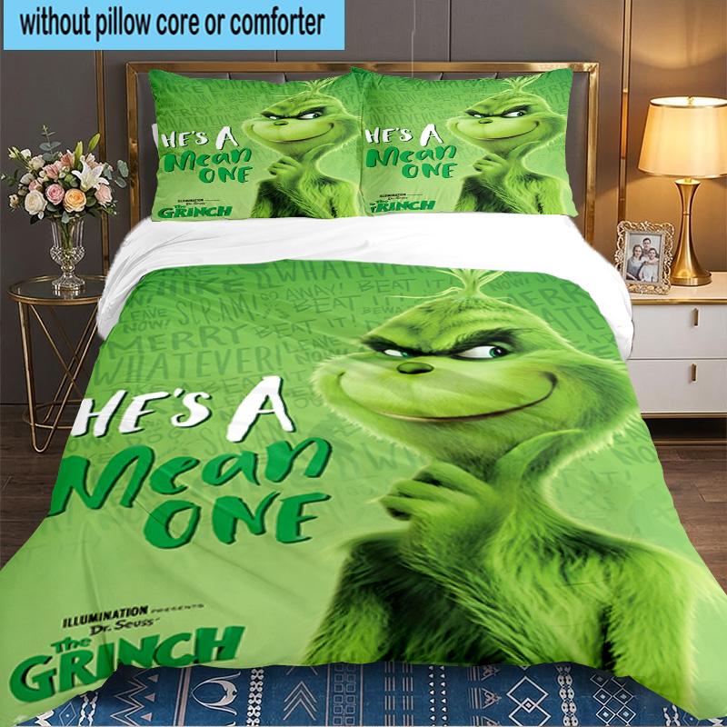 Grin-ch's Festive Adventure 3pcs Bedding Set,Including 1pc Duvet Cover And 2pcs Pillowcases Perfect Gift for Christmas,Ideal for Bedroom, Dormitory