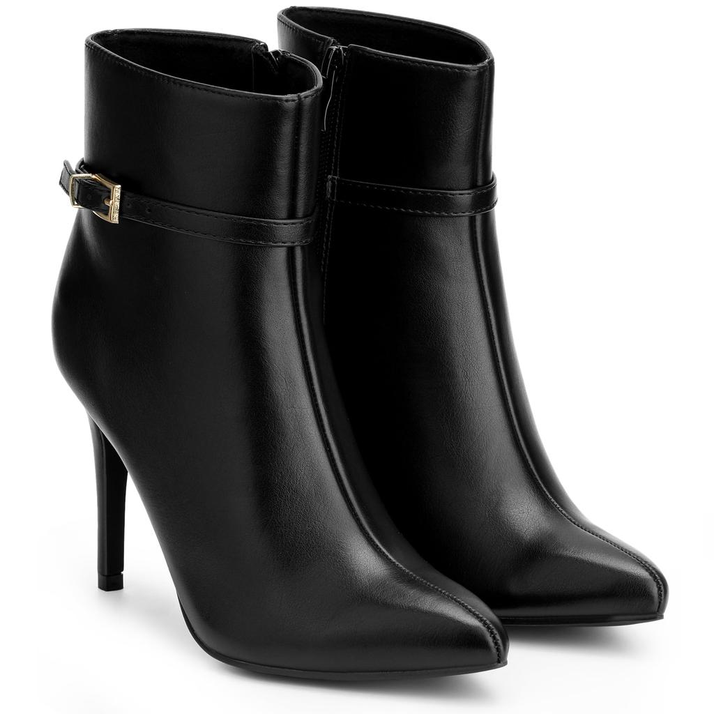 Allegra K Women's Pointed Toe Buckle Strap Stiletto Heel Ankle Boots, Black, Size 24.5cm