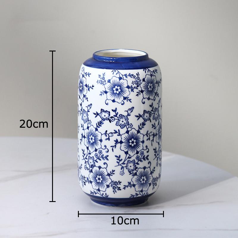 

Неоклассическая сине-белая фарфоровая ваза Настольное украшение Цветочный принт Текстура Цветочная композиция Вазы Эстетичный декор комнаты