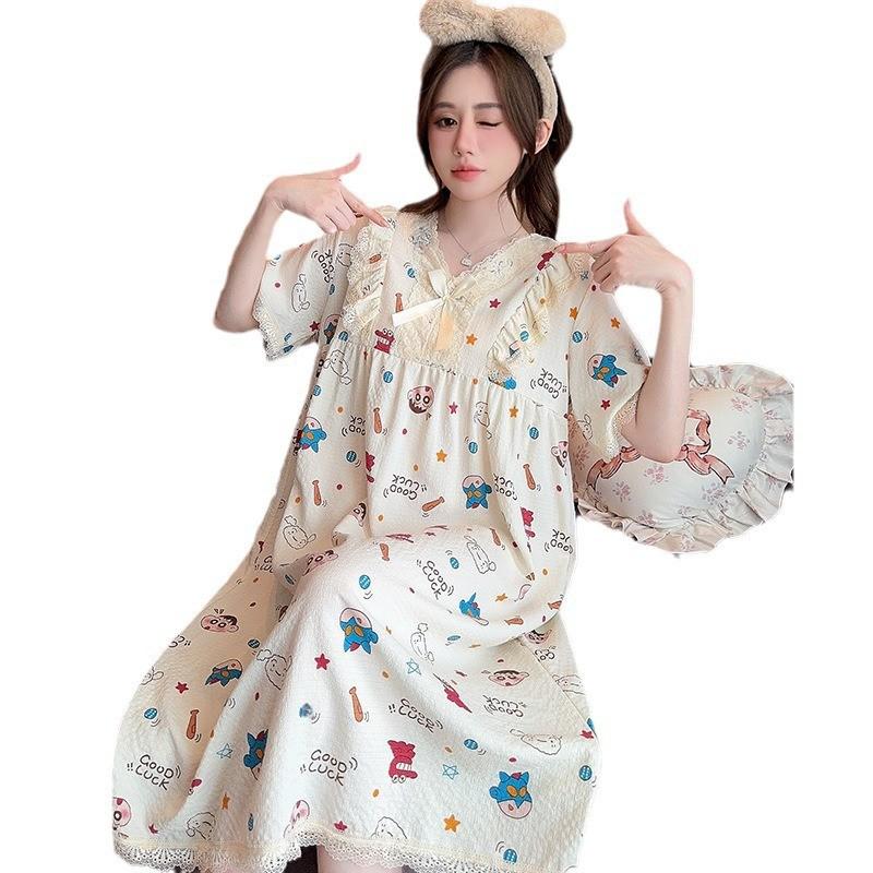 Lindo Camisón de Verano para Mujer Estilo Princesa de Dibujos Animados, Talla Grande, Manga Corta, Largo Medio