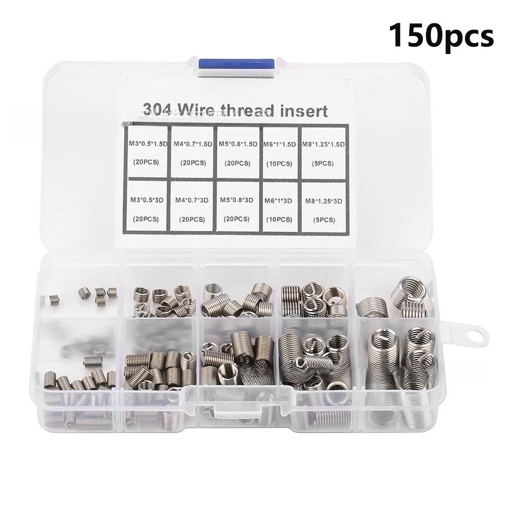 150Pcs Boxed 304 Stainless Steel Wire Thread Insert Thread Repair Sleeve M3-M8 Set