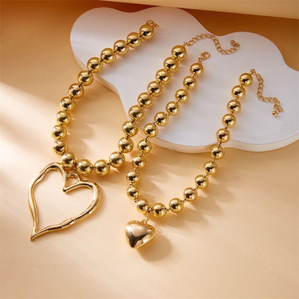 Hollow Heart Big Heart Pendant Necklace Exaggerated Double-layer Choker Chain Jewelry Festival