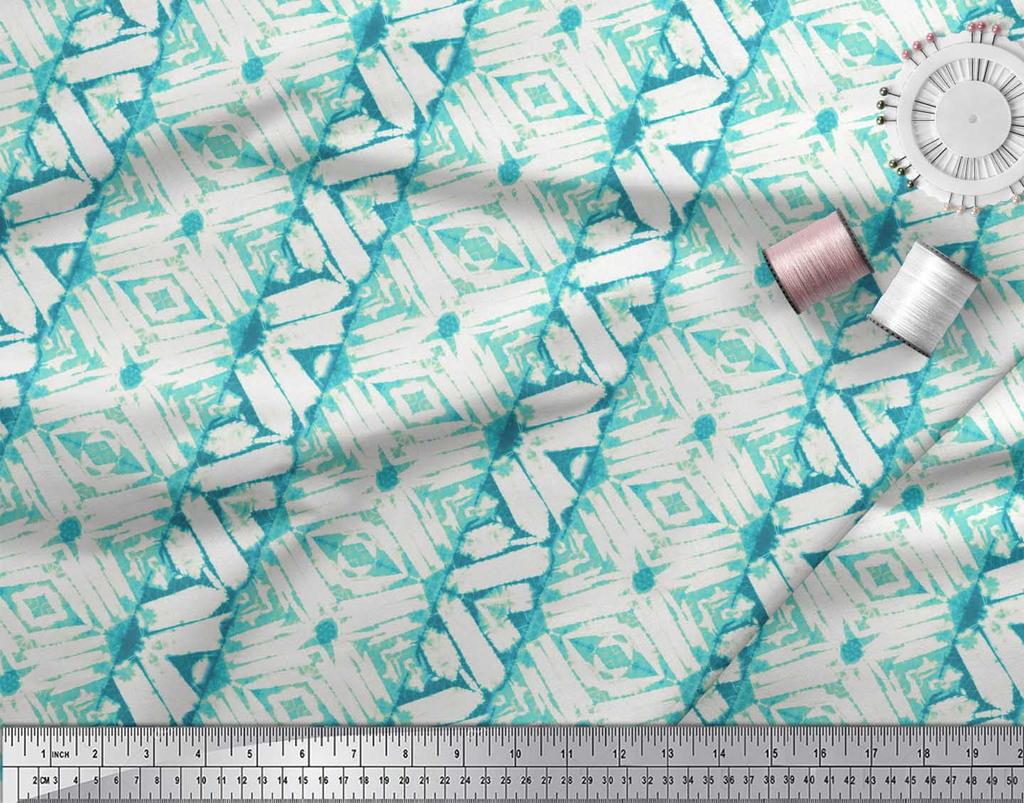 Soimoi Brauner Poly Kreppstoff Geometrischer Batikdruck Stoff pro Yard 42 Zoll