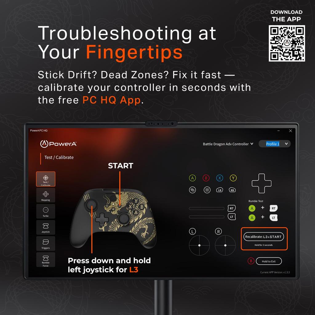 PowerA Battle Dragon Advanced Wireless Controller for PC and Cloud Games with Turbo Fire, Dual Vibration, and Trigger Lock (PCGP0403-01) [2-Year