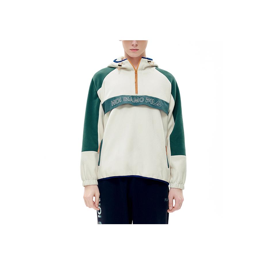 Fila Fusion Color Block Half-Zip Logo Sports Loose Hoodie Men Hoodies Milk-Beige T11M213705FBG