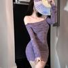 Golden Night Plus Size Off-Shoulder Lace Dress - Sexy Slimming Hip-Hugging Design