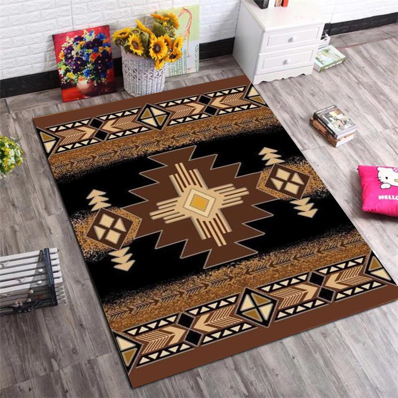 Bohemian Tribal Area Rug with Geometric Pattern, Vintage Red Large Carpet for Living Room Bedroom Home Decor, Non-Slip Soft Floor Mat