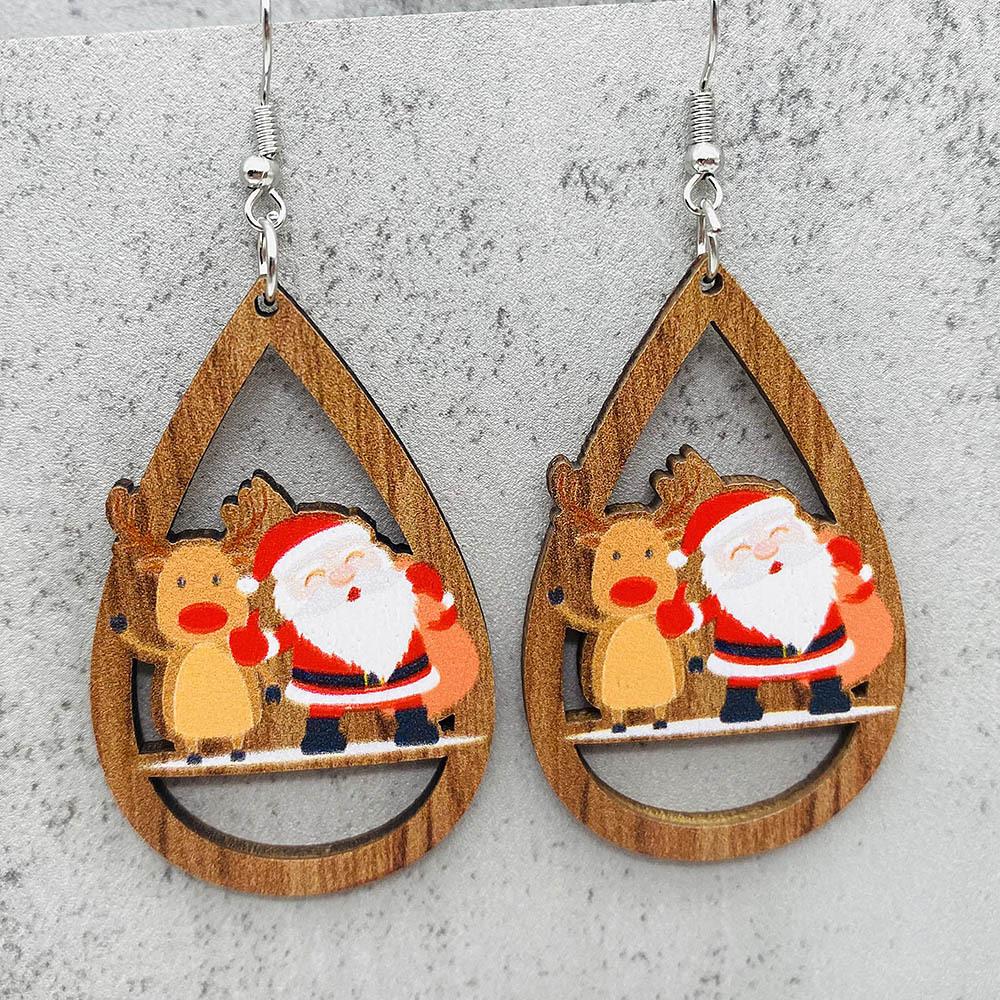 1 Pair of Christmas Holiday Ornaments Santa Bells Red Car Drops Wooden Earrings Christmas Ornaments