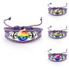 Unique Purple Leather Bracelet With Rainbow Flag Time Gemstone For Men And Women