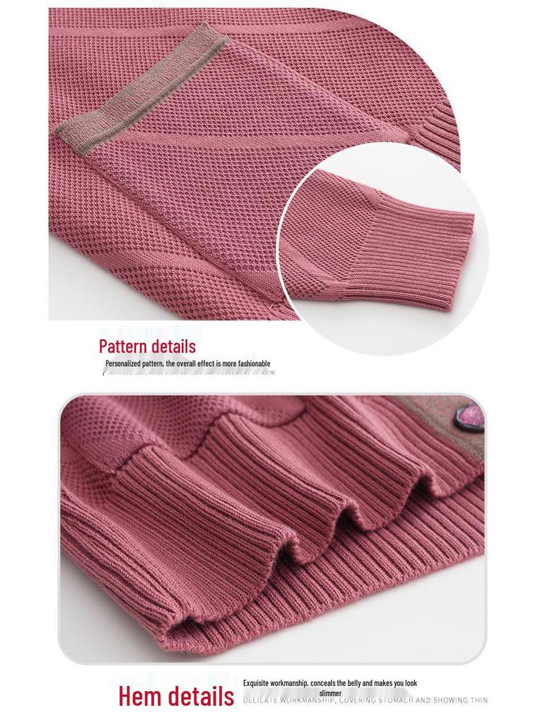 Damen Plus Samt Strickjacke - Verdickte Frühling & Herbst Jacke für Mittelalte und Ältere