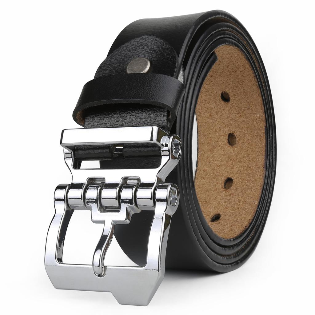 JingHao Plus Size Genuine Leather Stylish Casual Jeans Work Belt in Brown Regular and Large Sizes Length Black Men's Belt, Belt, Belt, & Black,