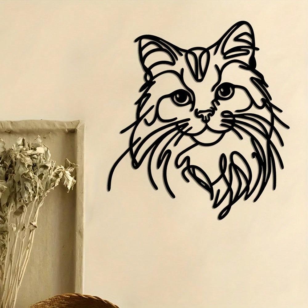 Metal Cat Wire Wall Art Minimalist Home Decor for Living Room Bedroom Garden Durable Indoor Outdoor Hanging Ornament