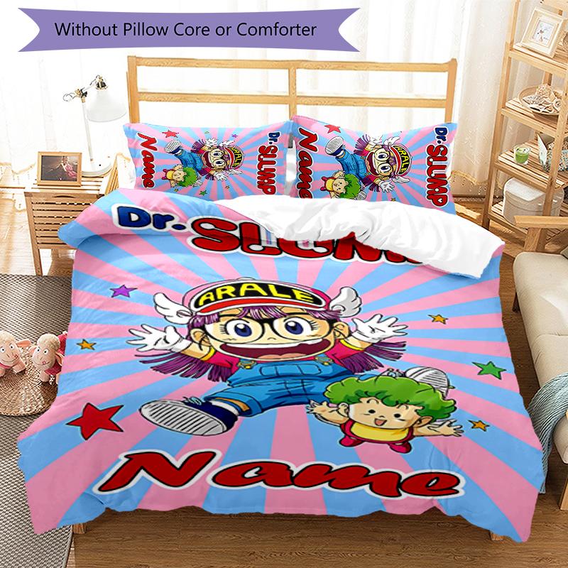 3pcs Custom Name Arale Norimaki Bedding Set Duvet Cover Closure Includes 1 Duvet Cover & 2 Pillowcases for All Seasons Bedroom Decor