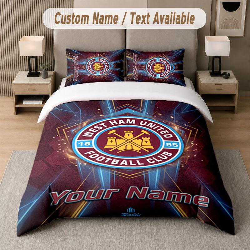 Maßgeschneidertes Bettwäsche-Set West Ham United FC Muster, Druck Name Text 1 Bettbezug plus 2 Kissenbezüge Heimtextilien