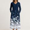 Dress For Women Long Boho Beach Dress Elegant Maxi Dress V-Neck Long Sleeve Dress With Pockets