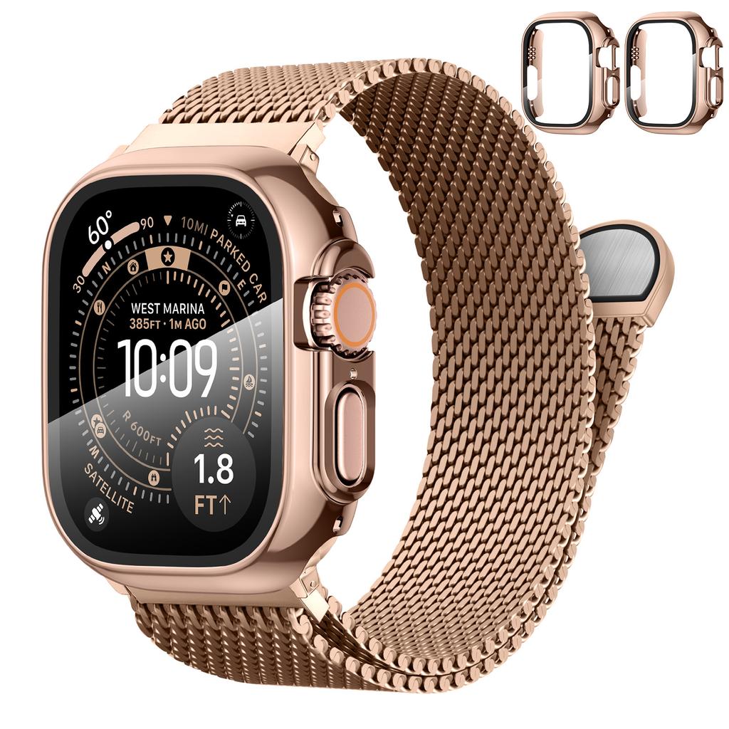 Voor Apple Watch Band Ultra2 3 49mm 45mm 42 46mm 40mm 44mm Milanese Armband iWatch series SE 11 10 9 8 7 Behuizing+Dikke Metalen Band