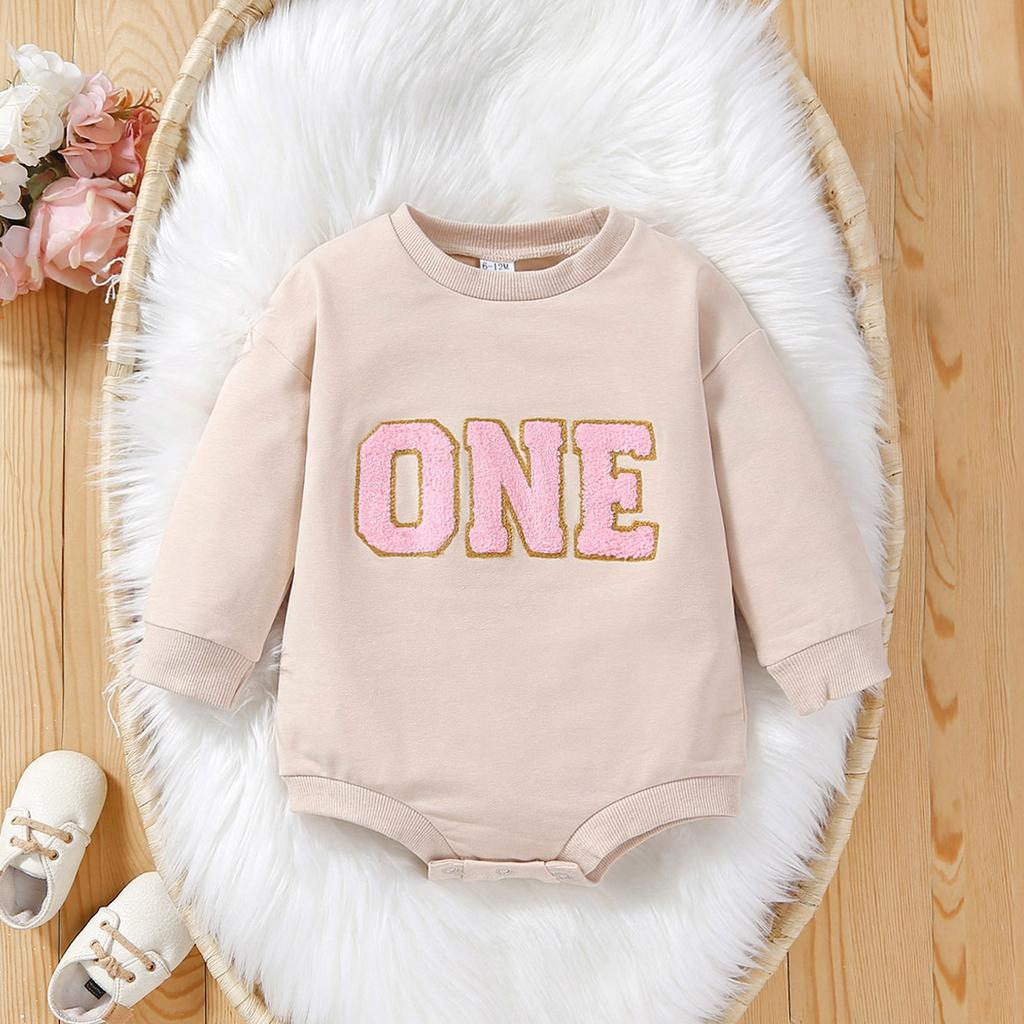 Jarní a podzimní vyšívaný dívčí dopis s dlouhým rukávem Kojenecký krátký prolézací oblek Jednodílný batolecí narozeninový outfit pro batole