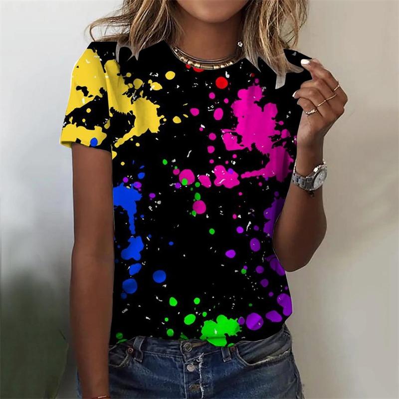 Mode Bunte Schuppen T-Shirts 3D-Druck Damen Neues O-Ausschnitt Kurzarm T-Shirt Streetwear Harajuku Y2k Tees Top Damenbekleidung