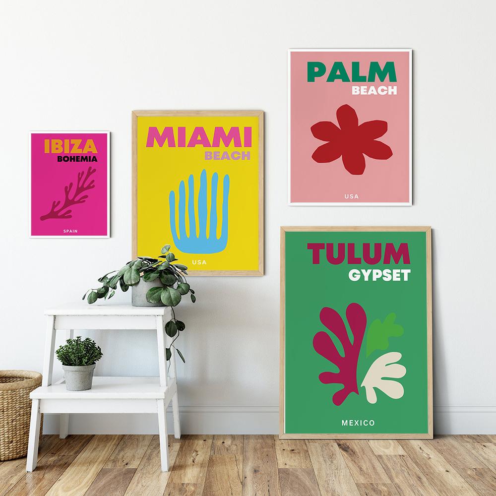 Impresión de viaje Miami Ibiza Capri Bondi Mykonos Arte de pared Lienzo Pintura Póster colorido Imágenes de pared modernas para la decoración de la sala de estar