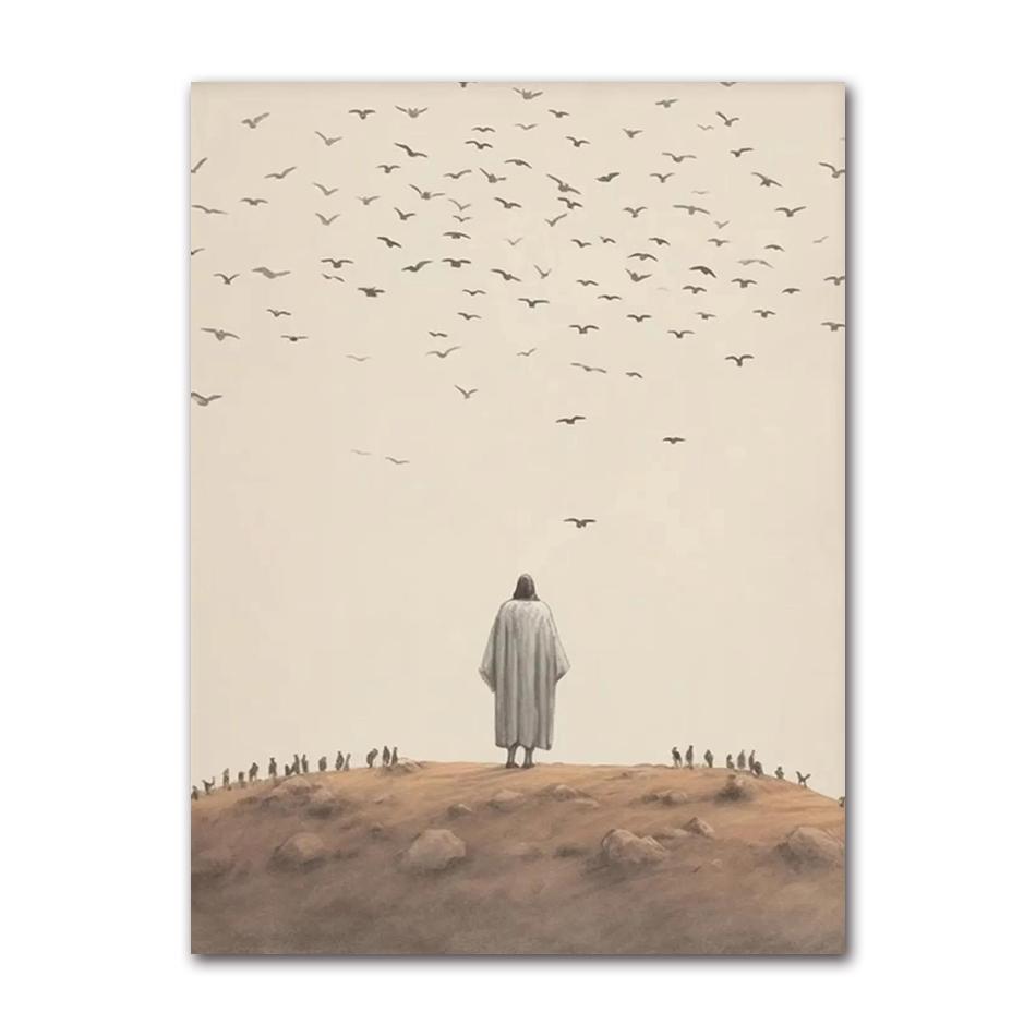 Sheep Kids Back Shadow Poster Print Canvas Printing Wall Art Picture for Living Room Nursery De Watercolor Christianity Jesus
