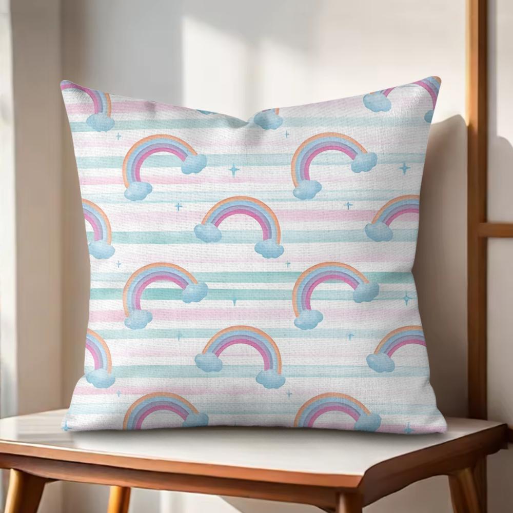 

Cute Dinosaur Rainbow Cushion Cover Natural Linen Organic Fabric DoubleSided Printing Couch Pillow Covers Home Decor Gift 30cmx30cm