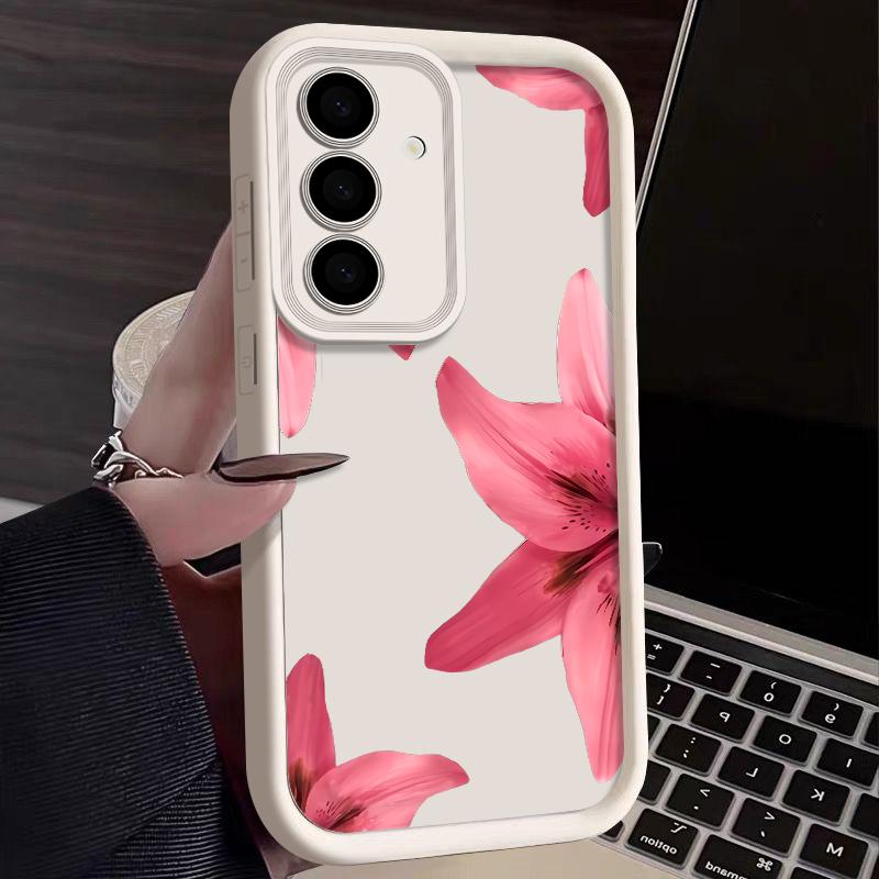 Flower Print Anti-Fall Cover For Samsung S25 Ultra S24 FE S23 S22 A56 A36 A16 A15 A55 A35 TPU Soft Matte Shockproof Phone Case