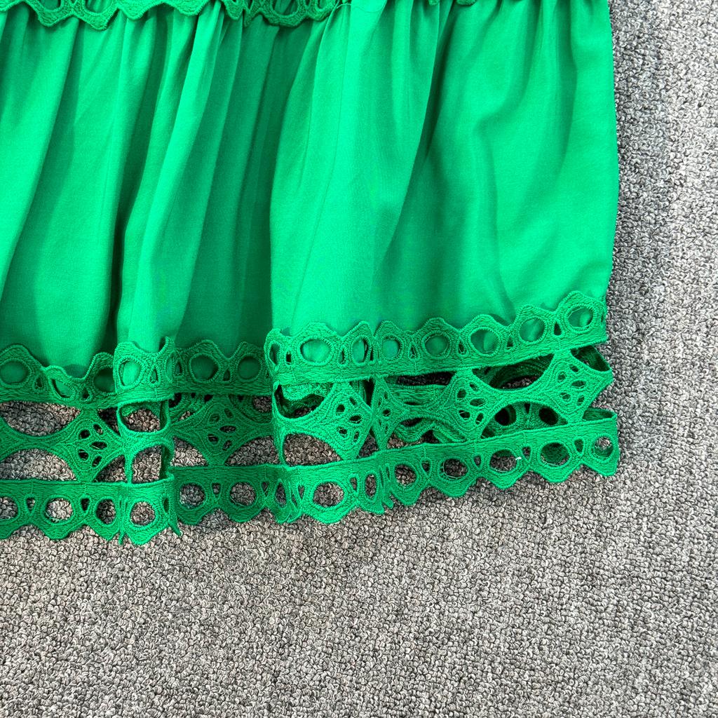 Court Style Elegant Dresses for Women Crochet Lace Hollow Out O-neck Lantern Sleeve Female Vestidos A-line Belted Dress Dropship