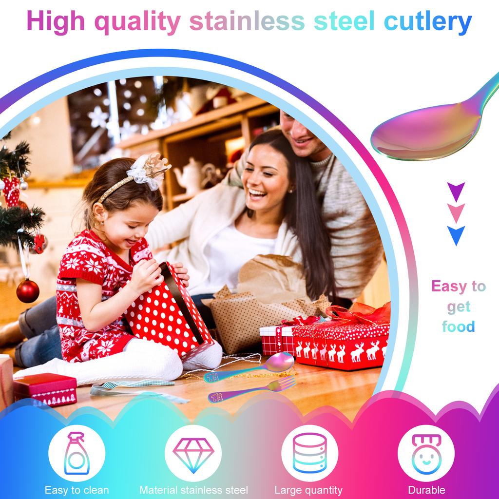 10/9pc Fork Spoons Kits Stainless Steel Kids Silverware Set Cute Bear Printed Tableware for Children Home Outside Travel Feeding