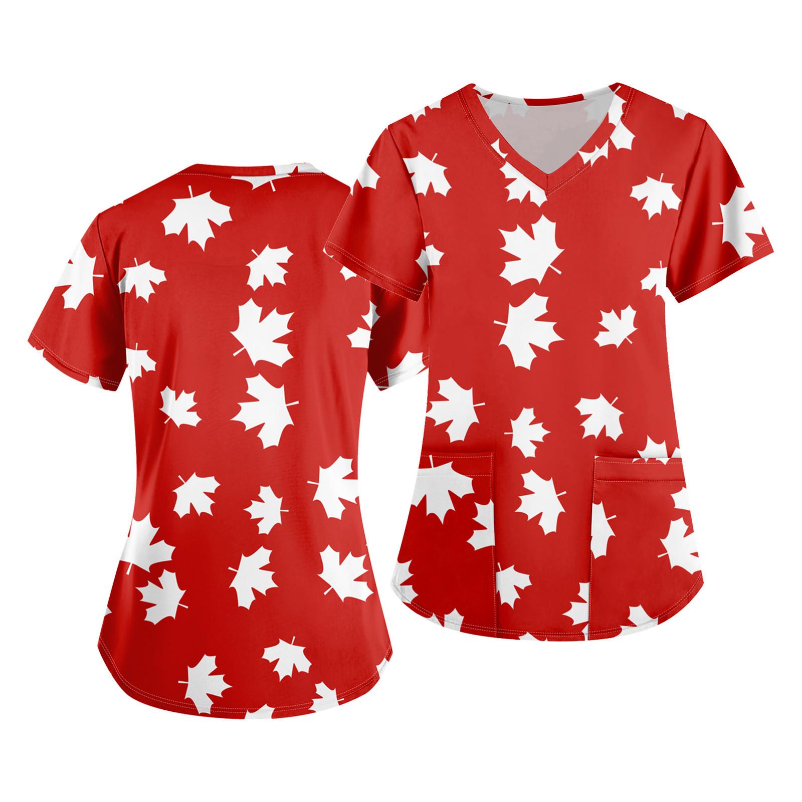 Women s Short Sleeve V-neck Tops Working Pocket Blouse XL красный