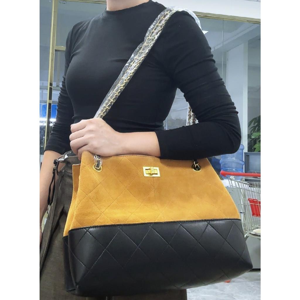 Bolsa de Corrente Grande com Diamantes Estilo Novo Xiaoxiang Transfronteiriça Cor Retro Combinada Bolsa Tote Despojada Bolsa de Ombro Mensageiro para o Dia a Dia