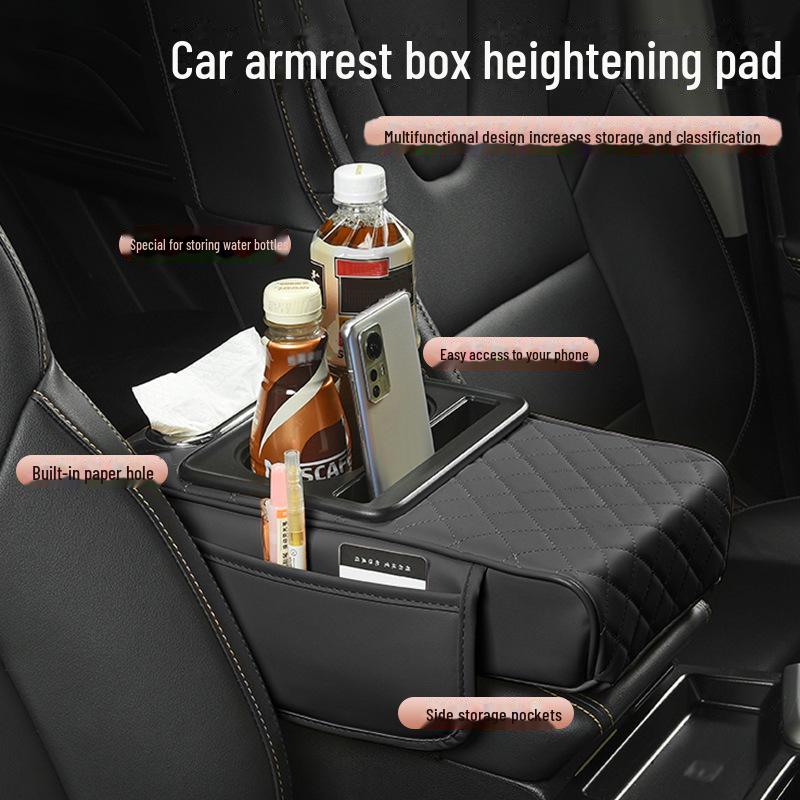 Car Central Armrest Storage Pad with Tissue Box & Cup Holder